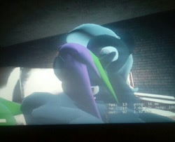 Size: 600x487 | Tagged: safe, imported from derpibooru, oc, oc only, oc:autumn shadow, oc:frenzy nuke, earth pony, pony, unicorn, 3d, blushing, cuddling, gmod, looking at you, lying down, oc x oc, shipping, sitting, snuggling