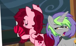 Size: 480x290 | Tagged: artist needed, safe, edit, imported from derpibooru, oc, oc only, oc:frenzy nuke, pegasus, pony, unicorn, clothes, cloths, collar, disgusted, socks