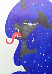 Size: 1831x2637 | Tagged: safe, artist:moondaneka, imported from derpibooru, nightmare moon, pony, female, solo, tongue out, traditional art