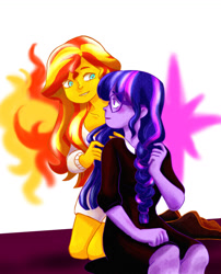 Size: 1280x1587 | Tagged: safe, artist:illvilja, imported from derpibooru, sci-twi, sunset shimmer, twilight sparkle, equestria girls, alternate clothes, alternate costumes, female, lesbian, scitwishimmer, shipping, sunsetsparkle