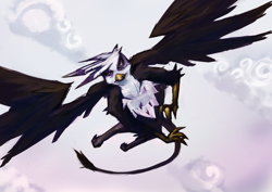 Size: 1000x707 | Tagged: safe, artist:maximlardinois, imported from derpibooru, gilda, griffon, female, flying, solo