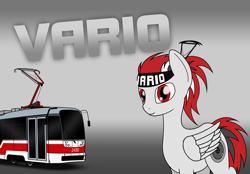 Size: 2880x2000 | Tagged: safe, artist:subway777, imported from derpibooru, oc, oc only, oc:vario, pegasus, pony, pantograph, ponified, solo, tram