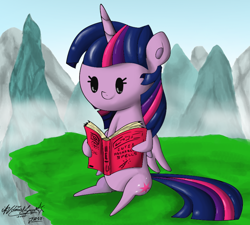 Size: 1000x900 | Tagged: safe, artist:zsparkonequus, imported from derpibooru, part of a set, twilight sparkle, alicorn, pony, book, cute, female, mare, miniponi, part of a series, pointy ponies, reading, solo, twilight sparkle (alicorn)