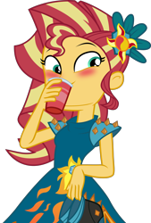 Size: 5997x8856 | Tagged: safe, artist:givralix, derpibooru exclusive, imported from derpibooru, sunset shimmer, equestria girls, legend of everfree, absurd resolution, alternate hairstyle, beverage, clothes, crystal gala, dress, drink, drinking, female, glass, simple background, solo, transparent background, vector