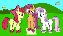 Size: 5760x3240 | Tagged: safe, artist:dinkyuniverse, imported from derpibooru, apple bloom, mango dash, peachy petal, scootaloo, sweetie belle, pony, hooves, unshorn fetlocks