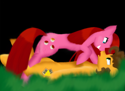 Size: 2000x1452 | Tagged: safe, artist:little-sketches, artist:php146, imported from derpibooru, cheese sandwich, pinkie pie, pony, elements of insanity, fanfic:cupcakes, duo, pinkamena diane pie, pinkis cupcake, yandere, yandere pie