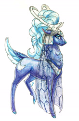 Size: 1809x2757 | Tagged: safe, artist:dragonademetal, imported from derpibooru, princess luna, deer, antlers, cloven hooves, deerified, doe, female, helmet, simple background, solo, species swap, traditional art, white background