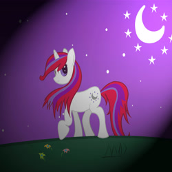 Size: 5000x5000 | Tagged: safe, artist:repoisn, imported from derpibooru, moondancer (g1), absurd resolution, female, flower, g1, g1 to g4, g4, generation leap, moon, night, sky, solo