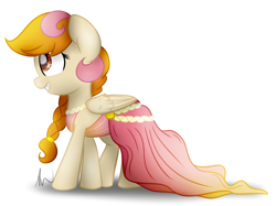 Size: 1024x764 | Tagged: safe, artist:vanillashineart, imported from derpibooru, oc, oc only, oc:vanilla shine, pegasus, pony, clothes, dress, gala dress, solo