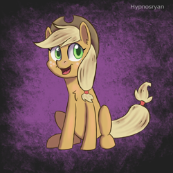 Size: 1600x1600 | Tagged: safe, artist:hypno, imported from derpibooru, applejack, earth pony, pony, chest fluff, female, happy, hat, open mouth, sitting, solo