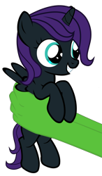 Size: 4617x7917 | Tagged: safe, artist:justisanimation, edit, imported from derpibooru, oc, oc only, oc:anon, oc:nyx, alicorn, human, pony, /mlp/, absurd resolution, alicorn oc, cute, hand, holding a pony, justis holds a pony, recolor