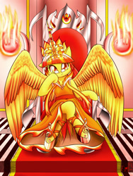 Size: 1200x1600 | Tagged: safe, artist:phoenixperegrine, imported from derpibooru, oc, oc only, oc:flare burningheart, alicorn, pony, alicorn oc, glasses, solo, throne