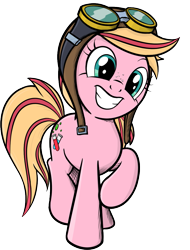 Size: 805x1057 | Tagged: safe, artist:sirvalter, imported from derpibooru, oc, oc only, oc:mascara maroon, earth pony, pony, aviator goggles, aviator hat, female, grin, hat, mare, simple background, smiling, solo, transparent background