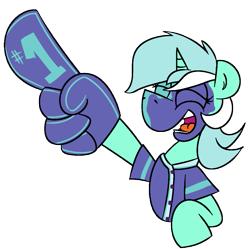 Size: 977x973 | Tagged: safe, artist:cowsrtasty, imported from derpibooru, lyra heartstrings, pony, unicorn, buckball season, background pony, clothes, face paint, female, foam finger, hand, mare, simple background, solo, that pony sure does love hands, transparent background