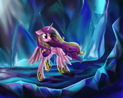 Size: 1342x1069 | Tagged: safe, artist:marcylin1023, imported from derpibooru, princess cadance, alicorn, crystal caverns, female, floppy ears, solo