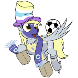 Size: 750x750 | Tagged: safe, artist:mkogwheel, imported from derpibooru, derpy hooves, pegasus, pony, buckball season, 4chan cup, clothes, face paint, female, hat, mare, paper bag, scarf