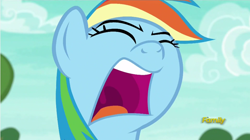 Size: 854x479 | Tagged: safe, imported from derpibooru, screencap, rainbow dash, pony, buckball season, eyes closed, female, mare, maw, mawshot, nose in the air, open mouth, solo, uvula