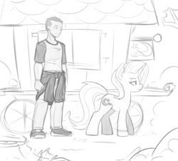 Size: 996x901 | Tagged: dead source, safe, artist:reiduran, imported from derpibooru, trixie, human, grayscale, monochrome, trixie's wagon, wagon