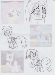 Size: 1702x2339 | Tagged: safe, artist:lazy-turtle, imported from derpibooru, fluttershy, rainbow dash, rarity, dragonshy, anatomy, drawing, sketch, sketch dump, study, traditional art