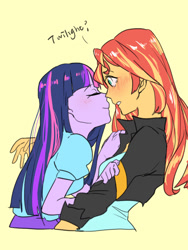 Size: 768x1024 | Tagged: safe, artist:extraluna, imported from derpibooru, sunset shimmer, twilight sparkle, equestria girls, blushing, cute, eyes closed, female, imminent kissing, kissing, leaning, lesbian, shimmerbetes, shipping, sunsetsparkle, twiabetes, twilight sparkle (alicorn)