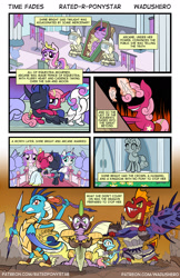 Size: 1280x1978 | Tagged: safe, artist:wadusher0, imported from derpibooru, garble, princess cadance, princess ember, princess flurry heart, spike, oc, oc:arcane, oc:shine bright, dragon, comic:time fades, comic, crying, funeral, mortality blues