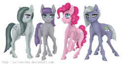 Size: 1024x532 | Tagged: safe, artist:evilsonikku, imported from derpibooru, limestone pie, marble pie, maud pie, pinkie pie, pony, hooves, pie sisters