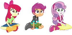 Size: 620x308 | Tagged: safe, artist:luchita27, imported from derpibooru, apple bloom, scootaloo, sweetie belle, equestria girls, boots, cutie mark crusaders, female, request, shoes, simple background, surprised, transparent background, trio, trio female, vector