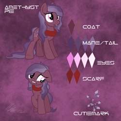 Size: 2000x2000 | Tagged: safe, artist:hoodwinkedtales, imported from derpibooru, oc, oc only, oc:amethyst pie, fallout equestria, fallout equestria: relics of the past, reference sheet, solo