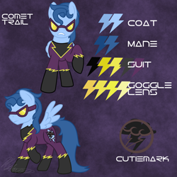 Size: 2000x2000 | Tagged: safe, artist:hoodwinkedtales, imported from derpibooru, oc, oc only, oc:comet trail, fallout equestria, fallout equestria: relics of the past, goggles, reference sheet, solo