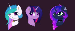Size: 1280x541 | Tagged: safe, artist:magnaluna, imported from derpibooru, princess celestia, princess luna, twilight sparkle, twilight sparkle (alicorn), alicorn, pony, piercing, trio