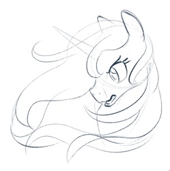 Size: 570x572 | Tagged: safe, artist:goat train, imported from derpibooru, princess luna, bust, female, monochrome, portrait, sketch, solo