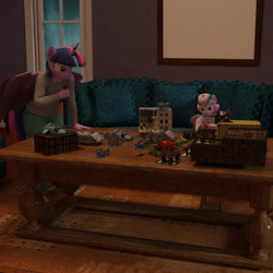Size: 2400x2400 | Tagged: safe, artist:jawolfadultishart, imported from derpibooru, princess flurry heart, twilight sparkle, alicorn, anthro, plantigrade anthro, 3d, adorkable, aunt and niece, babysitting, barefoot, clothes, cute, daz studio, determined, dork, dorks, feet, tabletop game, twilight sparkle (alicorn), warhammer (game), warhammer 40k