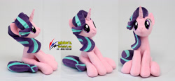 Size: 4760x2225 | Tagged: safe, artist:nekokevin, imported from derpibooru, starlight glimmer, pony, unicorn, series:nekokevin's glimmy, :3, female, irl, mare, photo, plushie, sitting, smiling, watermark