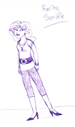 Size: 615x1031 | Tagged: safe, artist:brensey, imported from derpibooru, rarity, human, alternate hairstyle, female, high heels, humanized, monochrome, pen sketch, sketch, solo