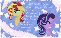 Size: 1280x800 | Tagged: safe, artist:mlparistisccsketch, imported from derpibooru, starlight glimmer, sunset shimmer, butterfly, pony, unicorn, duo, garnet (steven universe), here comes a thought, steven universe