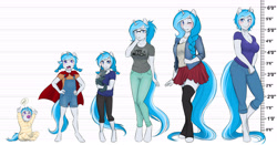 Size: 6308x3300 | Tagged: safe, artist:askbubblelee, imported from derpibooru, oc, oc only, oc:bubble lee, oc:imago, anthro, cat, unguligrade anthro, unicorn, absurd resolution, age progression, annoyed, anthro oc, baby, baby pony, blue eyes, braid, breasts, cape, cleavage, clothes, crying, cute, female, filly, foal, footed sleeper, foreshadowing, freckles, gap teeth, glasses, hand on hip, heart, heart eyes, hnnng, jewelry, line-up, long hair, long tail, looking at you, looking away, looking up, mare, necklace, ocbetes, one eye closed, open, pacifier, pajamas, pants, pet, pigtails, pleated skirt, shirt, short hair, skirt, socks, stockings, teary eyes, thigh highs, unamused, upsies, wingding eyes, wink, younger, zettai ryouiki