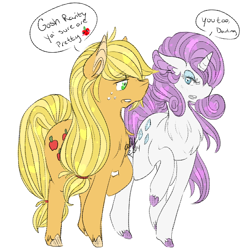 Size: 550x550 | Tagged: safe, artist:wastebininferno, imported from derpibooru, applejack, rarity, female, lesbian, rarijack, shipping