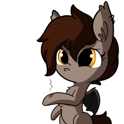 Size: 1280x1280 | Tagged: safe, artist:tjpones, imported from derpibooru, oc, oc only, oc:super rad bat gal, bat pony, pony, bruised, chest fluff, ear fluff, ear piercing, earring, jewelry, piercing, pouting, simple background, solo, white background