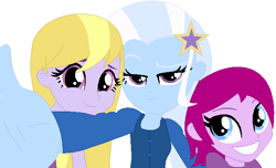 Size: 638x389 | Tagged: safe, artist:selusunost, imported from derpibooru, fuchsia blush, lavender lace, trixie, equestria girls, background human, female, trixie and the illusions