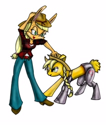Size: 2262x2650 | Tagged: safe, artist:xamitlu, imported from derpibooru, applejack, anthro, appleborg, bunnie rabbot, crossover, ponified, sonic the hedgehog (series), sonicified, species swap