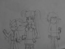 Size: 1024x768 | Tagged: safe, artist:brandonale, imported from derpibooru, twilight sparkle, equestria girls, clothes, cosplay, costume, crossover, death note, l, light yagami, misa amane, mordecai, regular show, shadow the hedgehog, sonic the hedgehog (series), traditional art