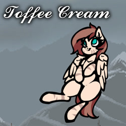 Size: 506x506 | Tagged: safe, artist:slavedemorto, edit, imported from derpibooru, oc, oc only, oc:toffee cream, pony, zony, female, sitting, smiling, solo