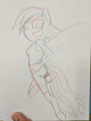 Size: 3036x4048 | Tagged: safe, imported from derpibooru, rainbow dash, anthro, absurd resolution, clothes, monochrome, sonic the hedgehog (series), sonicified, style emulation, traditional art
