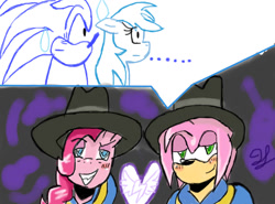 Size: 1142x844 | Tagged: safe, artist:hec16, imported from derpibooru, pinkie pie, rainbow dash, testing testing 1-2-3, amy rose, crossover, mc pinkie, rapper, rapper pie, sonic the hedgehog, sonic the hedgehog (series)