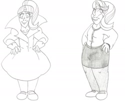 Size: 2350x1922 | Tagged: safe, artist:catstuxedo, imported from derpibooru, starlight glimmer, human, clothes, female, horned humanization, humanized, monochrome, pantyhose, s5 starlight, solo