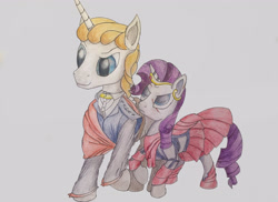 Size: 3257x2369 | Tagged: safe, artist:mackeroth, imported from derpibooru, rarity, oc, pony, unicorn, angry, clothes, colored, dress, scar, traditional art
