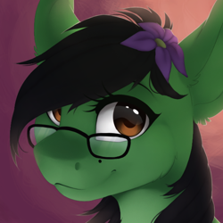 Size: 600x600 | Tagged: safe, artist:silentwulv, imported from derpibooru, oc, oc only, oc:prickly pears, pony, bust, female, flower, flower in hair, glasses, mare, portrait, solo