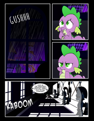 Size: 1275x1650 | Tagged: safe, artist:dsana, imported from derpibooru, spike, comic:to look after, armor, comic, lightning, rain, song, thunder