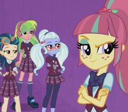 Size: 1082x943 | Tagged: safe, imported from derpibooru, screencap, indigo zap, lemon zest, sour sweet, sugarcoat, equestria girls, friendship games, clothes, cropped, crystal prep academy uniform, fail, school uniform