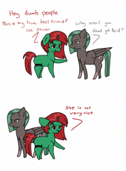 Size: 2565x3470 | Tagged: safe, artist:lou, imported from derpibooru, oc, oc only, oc:acid poison, oc:ice shiver, pegasus, pony, unicorn, simple background, vulgar, white background